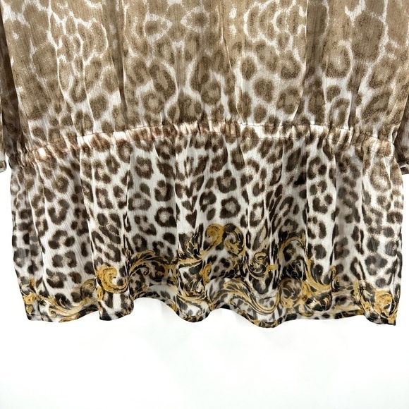 Chicos Size 1 US 8 Medium Top Sheer Leopard Sequin Peplum Shirt Animal Print - Picture 3 of 8